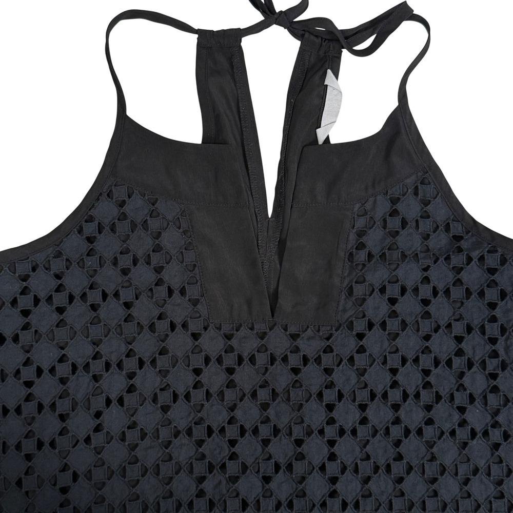 Athleta Eyelet Dunes Keyhole Tie Racerback Tank Top Black Boho Women Size XS